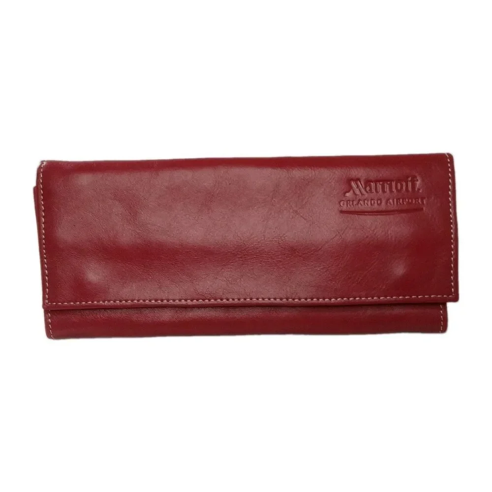 Red Italian Leather Jewelry Holder Soft Travel Case Marriot Orlando Airport Logo